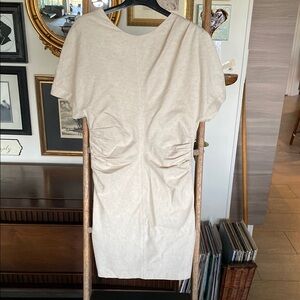 Zara Cream Textured Dress with Ruched Detail Medium